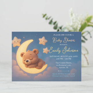 Baby Shower Invitation – Teddy Bear on the Moon Kaart
