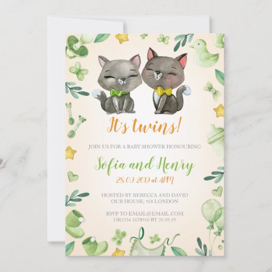 baby shower Invitation Twins | Neutraal | Kekkatte Kaart (Voorkant)