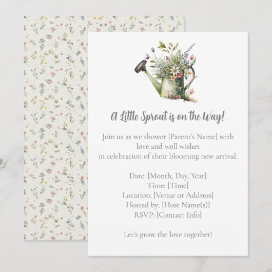Baby Shower Invitation – Watercolor Garden Sprout Kaart (Voorkant / Achterkant)