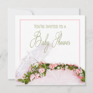 Baby shower Invitation-White Parasol-Roos Garland Kaart