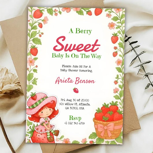 baby shower invitation with a Berry Sweet theme Kaart