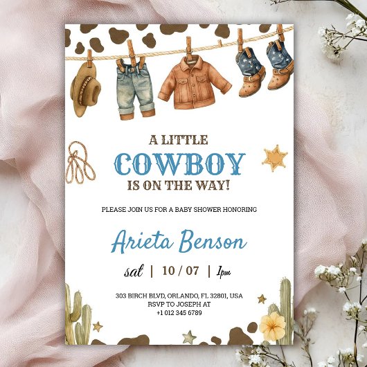 Baby shower invitation with a cowboy theme kaart