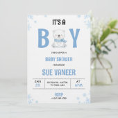 Baby shower invitation with a cute bear kaart (Staand voorkant)