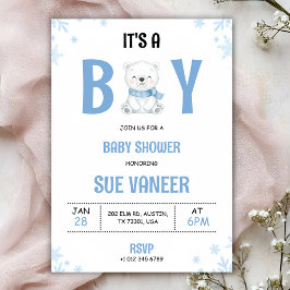 Baby shower invitation with a cute bear kaart