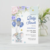 Baby shower invitation with a cute elephant kaart (Staand voorkant)