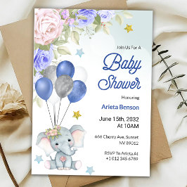 Baby shower invitation with a cute elephant kaart