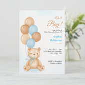 Baby shower invitation with a cute teddy bear kaart (Staand voorkant)
