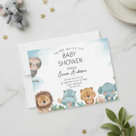 Baby Shower Invitation with Cute Watercolor Jungle Feestdagenkaart
