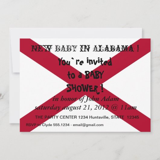 Baby shower Invitation with Flag of Alabama, Veren Kaart (Voorkant)