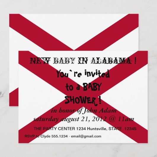 Baby shower Invitation with Flag of Alabama, Veren Kaart (Voorkant / Achterkant)
