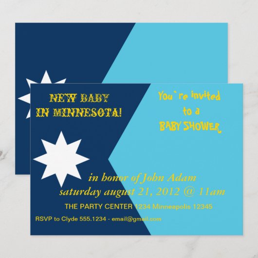 Baby Shower Invitation with Flag of Minnesota, USA Kaart (Voorkant / Achterkant)