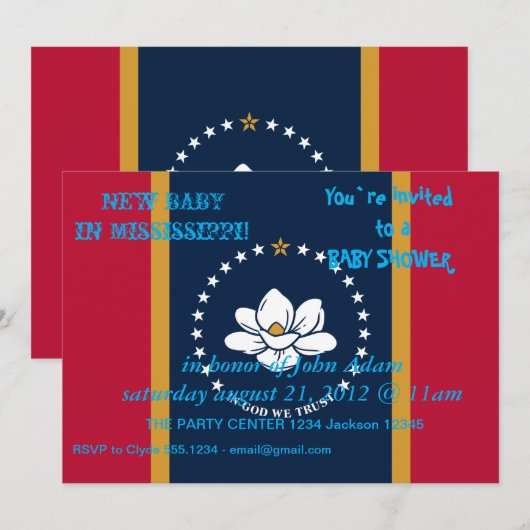 Baby Shower Invitation with Flag of Mississippi Kaart (Voorkant / Achterkant)