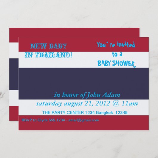 Baby Shower Invitation with Flag of Thailand Kaart (Voorkant / Achterkant)