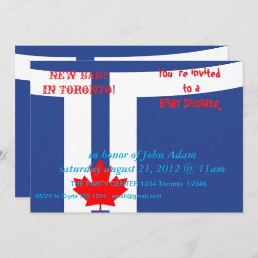 Baby Shower Invitation with Flag of Toronto Kaart (Voorkant / Achterkant)
