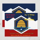 Baby Shower Invitation with Flag of Utah, USA Kaart (Voorkant / Achterkant)