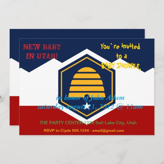 Baby Shower Invitation with Flag of Utah, USA Kaart (Voorkant / Achterkant)