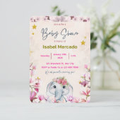 Baby Shower Invitation with Floral Elephant. Kaart (Staand voorkant)
