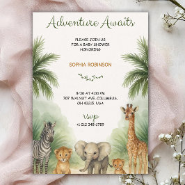 Baby shower invitation with jungle themed animals kaart
