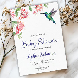 baby shower invitation with pink flowers and bird kaart
