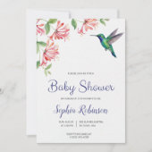 baby shower invitation with pink flowers and bird  kaart (Voorkant)