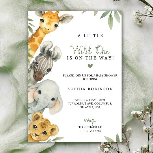 Baby shower invitation with watercolour animals  kaart