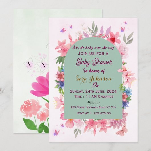 Baby Shower Invitations  Kaart (Voorkant / Achterkant)