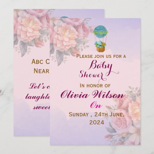 Baby Shower Invitations Kaart (Voorkant / Achterkant)