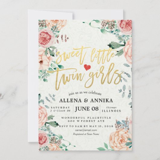 Baby Shower Invitations Sweet Little Twin Girls Bedankkaart (Voorkant)