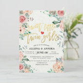 Baby Shower Invitations Sweet Little Twin Girls Bedankkaart (Staand voorkant)