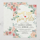 Baby Shower Invitations Sweet Little Twin Girls Bedankkaart (Voorkant / Achterkant)