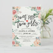 Baby Shower Invitations Sweet Little Twin Girls Bedankkaart (Staand voorkant)