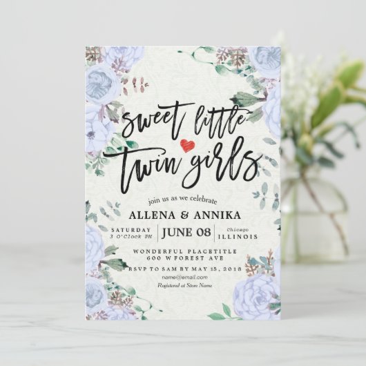 Baby Shower Invitations Sweet Little Twin Girls Bedankkaart (Staand voorkant)