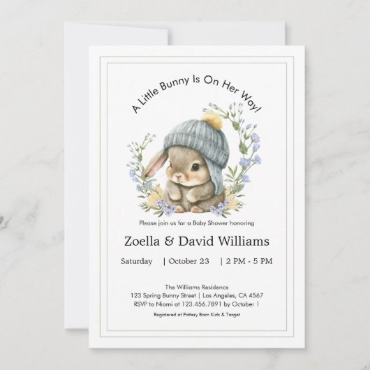 Baby Shower Invitations Watercolor Simple Bunny Kaart (Voorkant)