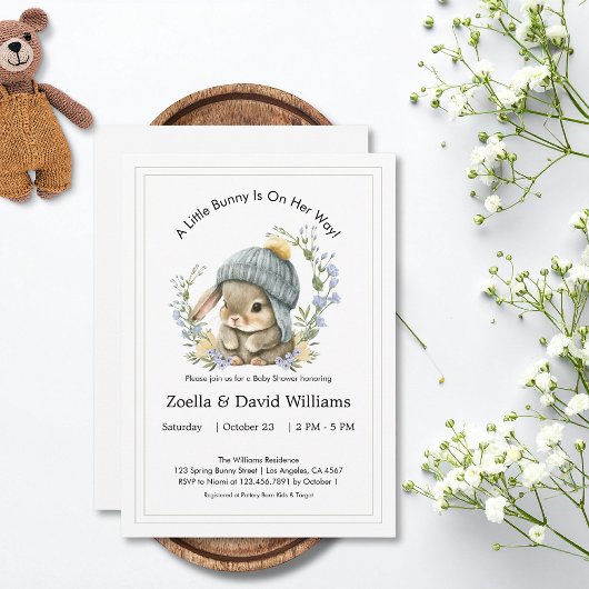 Baby Shower Invitations Watercolor Simple Bunny Kaart