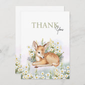 Baby shower invitations with an adorable fawn. bedankkaart (Voorkant / Achterkant)