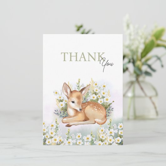 Baby shower invitations with an adorable fawn. bedankkaart (Staand voorkant)