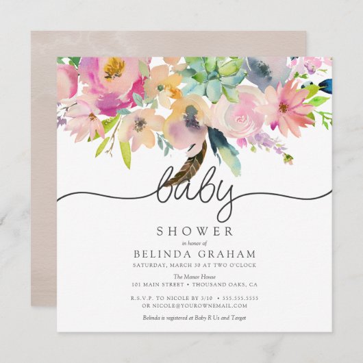 baby shower invitations | Zoete bloemen Kaart (Voorkant / Achterkant)