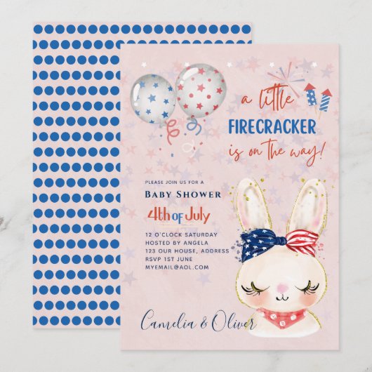 baby shower INVITE Firecracker Bunny Kaart (Voorkant / Achterkant)