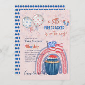 baby shower INVITE Firecracker Cupcake Kaart (Voorkant / Achterkant)