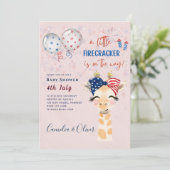 baby shower INVITE Firecracker Giraffe 4 juli Kaart (Staand voorkant)
