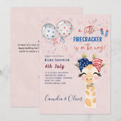 baby shower INVITE Firecracker Giraffe 4 juli Kaart (Voorkant / Achterkant)