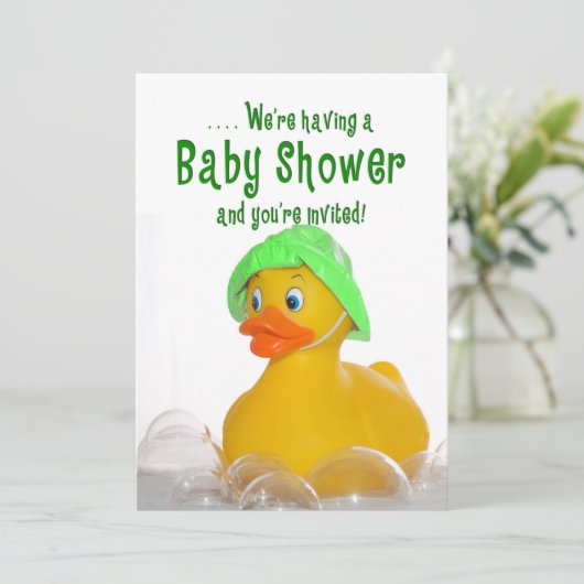 BABY SHOWER INVITE - GROENE PET - RUBBER DUCKY KAART (Staand voorkant)