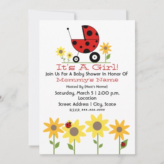 baby shower Invite - Ladybugs en wilde bloemen Kaart (Voorkant)