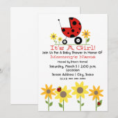 baby shower Invite - Ladybugs en wilde bloemen Kaart (Voorkant / Achterkant)