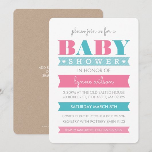 BABY SHOWER INVITE modern gender onthult roze blau Kaart (Voorkant / Achterkant)