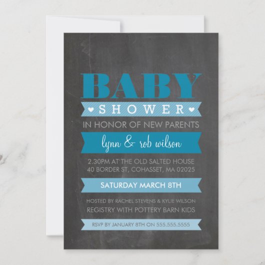 BABY SHOWER INVITE modern krijtbord blauw Kaart (Voorkant)