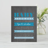 BABY SHOWER INVITE modern krijtbord blauw Kaart (Staand voorkant)