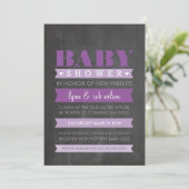 BABY SHOWER INVITE modern krijtbord paarse Kaart (Staand voorkant)
