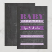 BABY SHOWER INVITE modern krijtbord paarse Kaart (Voorkant / Achterkant)