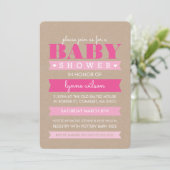 BABY SHOWER INVITE moderne roze kraft wit Kaart (Staand voorkant)